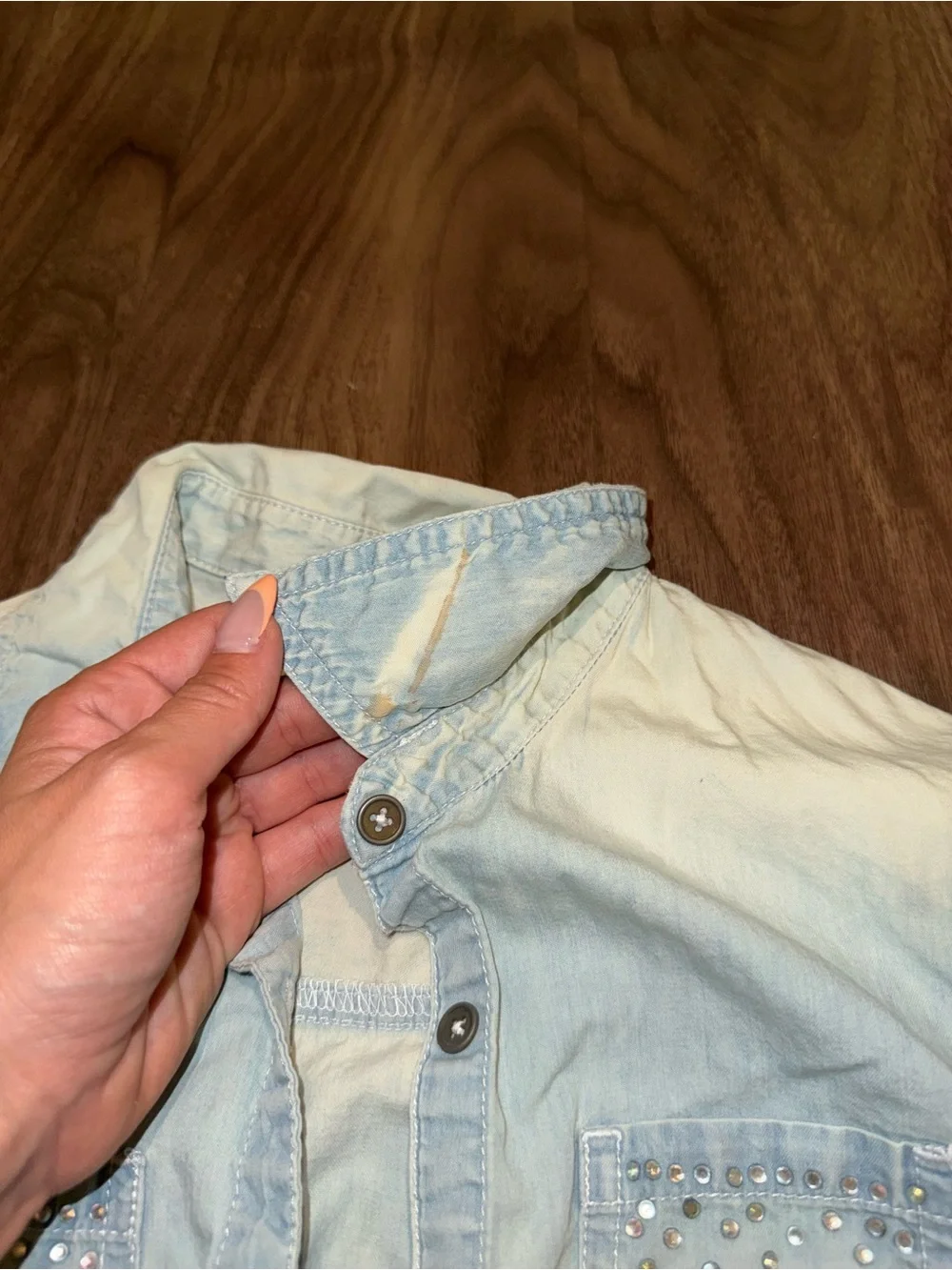 Justice Light Wash Denim Jacket with Lace and Gem Accents